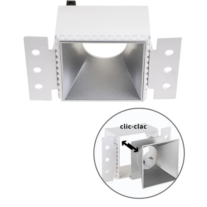 Aro para downlight empotrable hapi cuadrado para yeso laminado l.13xan.7,5xal.5,5cm plata