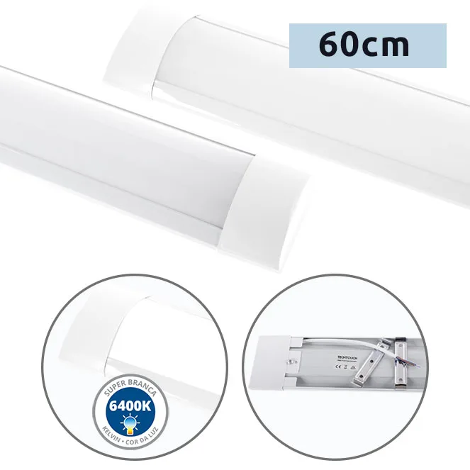 Regleta ecovision batten 60cm 18w led 1260lm 6400k c.60xl.7,5xa.2,5cm blanco