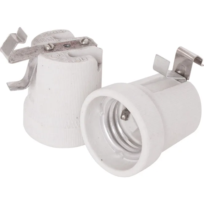 Portalámparas e27 de porcelana con escuadra metálica