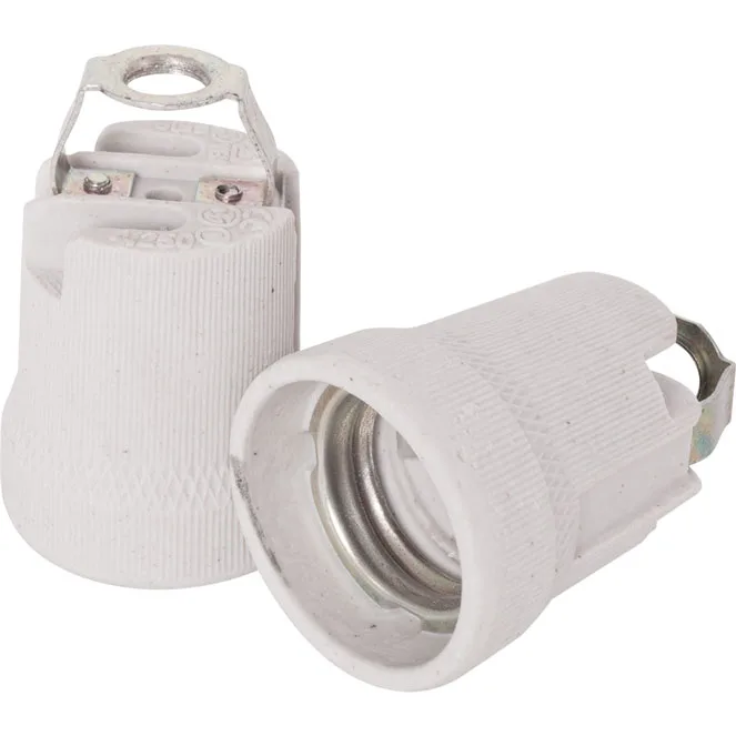 Portalámparas e27 de porcelana con escuadra metálica roscada