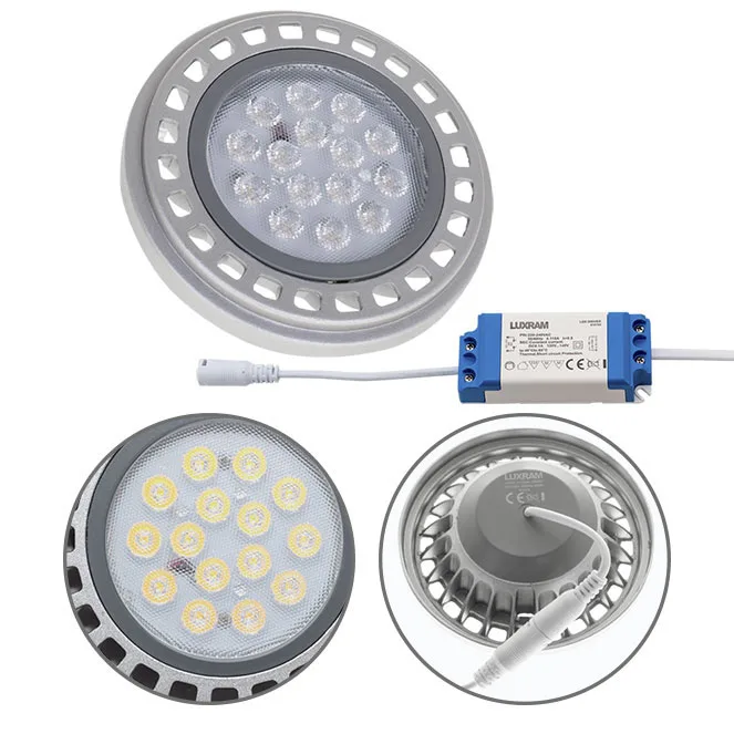 Bombilla g53 ar111 power led 15w 3000k 5500cd 36° con driver 0,1a - a