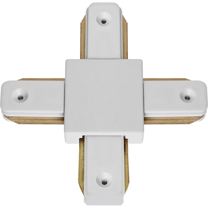 Conector en forma de "x" para carril adonis (2 hilos) en aluminio color blanco