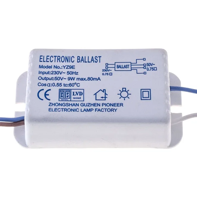 Balasto electronico para bombilla 9w, em plastico