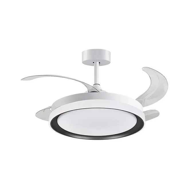 Ventilador dc kigali mini blanco/negro, 4 aspas retráctiles, 48w led 3000|4000|6000k al.35xd.91/40cm