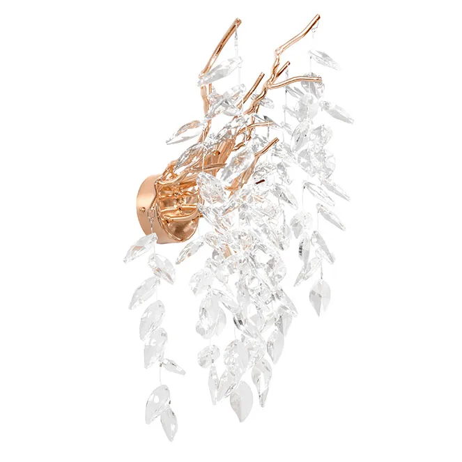 Aplique sapporo 3xg9 l.30xan.25xal.45cm c/cristales transparentes y armazón dorada