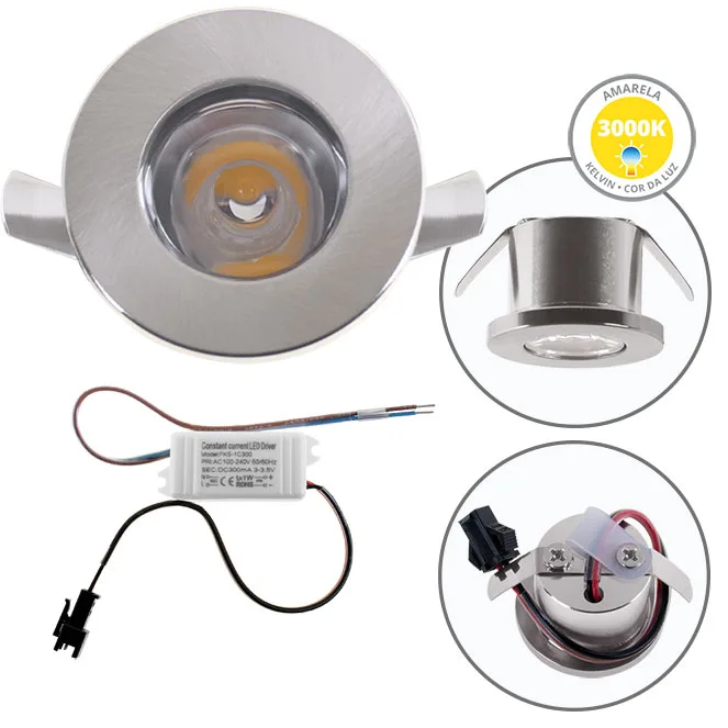 Foco encastrar deni redondo fijo 1w led 80lm 3000k a.0,3xd.3cm níquel