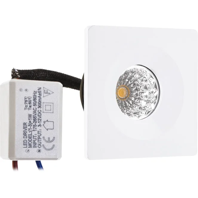Downlight empotrable centimo cuadrado fijo 1x1w led 65lm 4000k l.4,6xan.4,6xal.0,3cm blanco