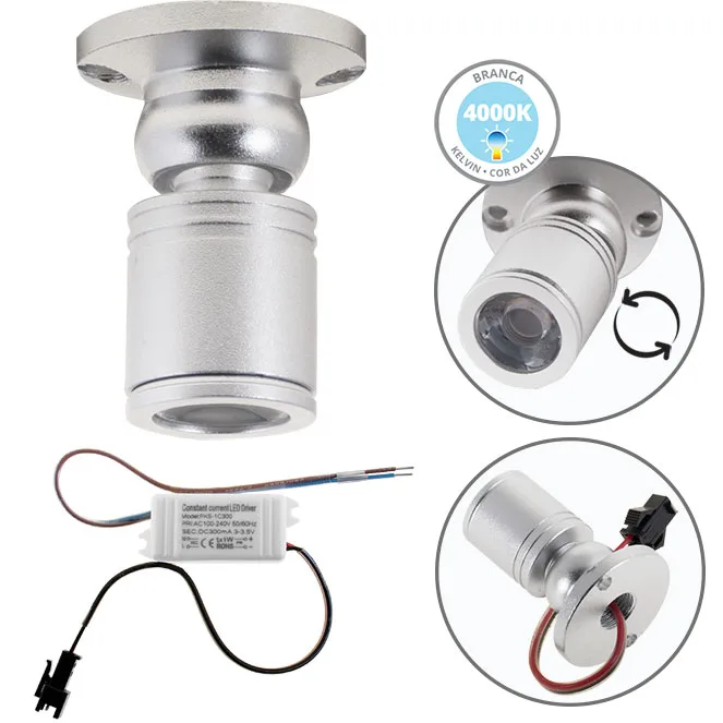 Foco orientable melvin redondo 1w led 70lm 4000k a.4xd.3cm níquel