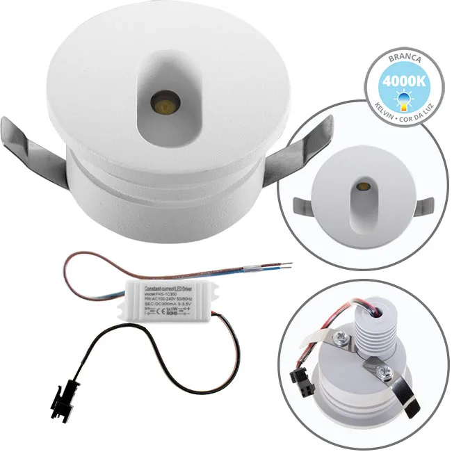 Foco encastrar dirame redondo fijo ip65 1w led 60lm 4000k a.0,4xd.4,5cm blanco