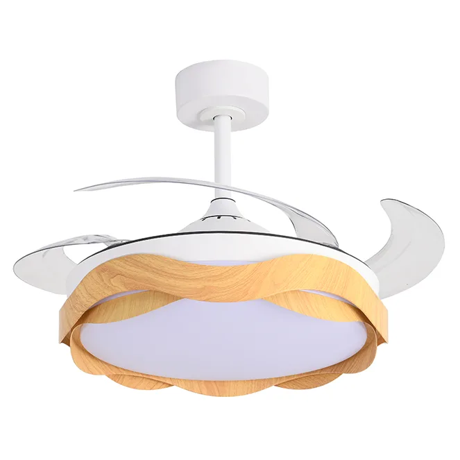 Ventilador dc ondas madera, 4 aspas retráctiles, 72w led 3000|4000|6000k, al.35xd.108/50cm