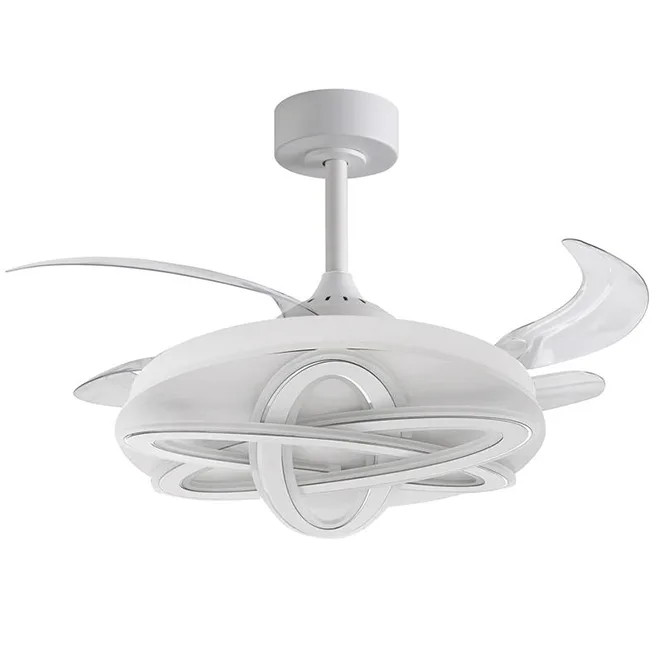 Ventilador dc saturno blanco, 4 aspas retráctiles, 200w led 3000|4000|6000k, al.35xd.108/50cm