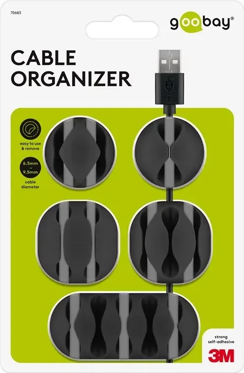 Juego De 5 Piezas Para Organizar Y Fijar Cables Extraíble Color Negro 70683