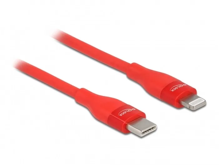 DeLOCK Cable de datos y de carga USB Type-C a Lightning para iPhone, iPad y iPod rojo 0,5 m MFi