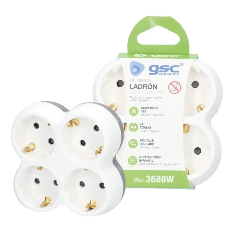 Adaptador 4 Tomas Hembra Schuko 3500w 16a Cuadrado 103000021