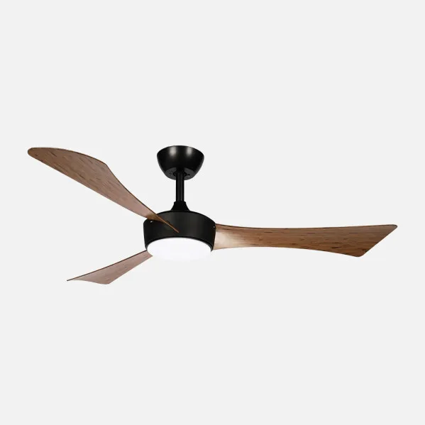 ABRILA - Ventilador DC Tormos 18W Negro/Roble | 3 Aspas | 6 Velocidades | Tecnología LED 2250lm | Control Remoto con Memoria y Temporizador | 132 cm