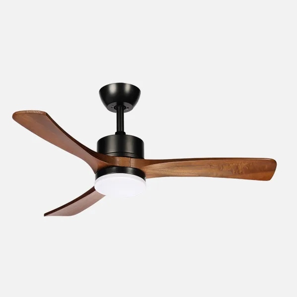 ABRILA - Ventilador DC Hellin 18W | 3 Aspas | 6 Velocidades | LED Integrado | Luz Opcional | Control Remoto | 35/45x106x106 cm | Negro/Roble