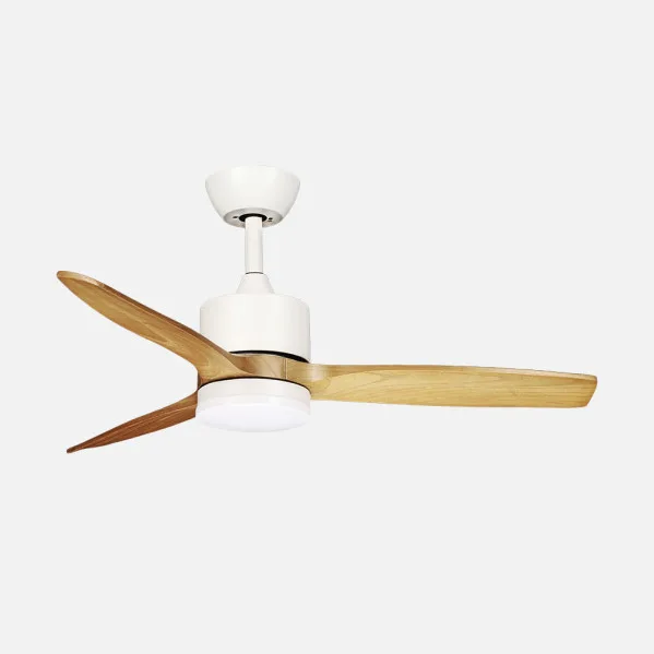 ABRILA - Ventilador DC Montiel 18W | 3 Aspas | 6 Velocidades | LED Integrado | Luz Opcional | Control Remoto | 35/45x106x106 cm | Blanco/Haya