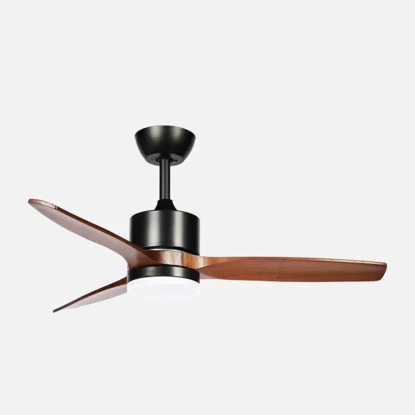 ABRILA - Ventilador DC Montiel 18W | 3 Aspas | 6 Velocidades | LED Integrado | Luz Opcional | Control Remoto | 35/45x106x106 cm | Negro/Roble