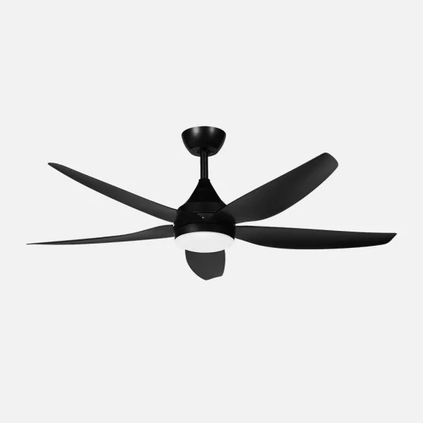 ABRILA - Ventilador DC Elda 18W Negro | 5 Aspas | 6 Velocidades | Tecnología LED 2250lm | Control Remoto con Memoria y Temporizador | 144 cm