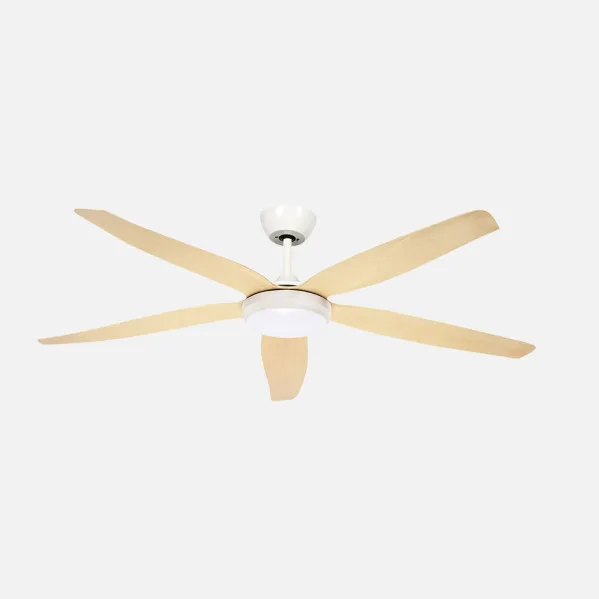 ABRILA - Ventilador DC Altea 24W Blanco/Haya | 5 Aspas | 6 Velocidades | Tecnología LED 2880lm | Control Remoto con Memoria y Temporizador | 142 cm