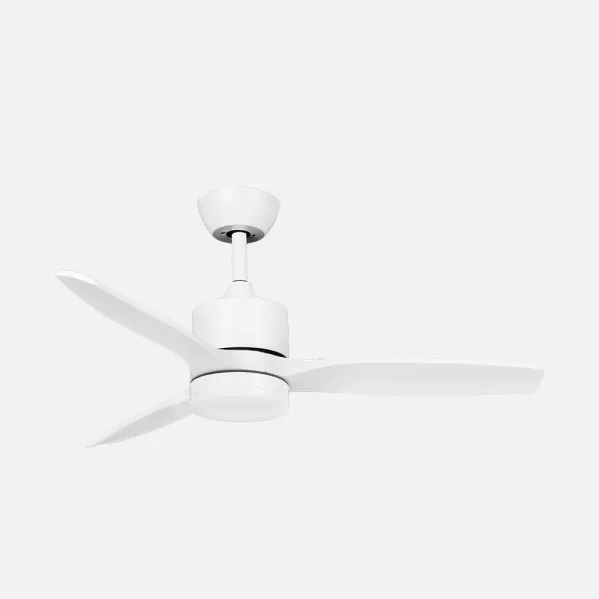 ABRILA - Ventilador DC Montiel 18W | 3 Aspas | 6 Velocidades | LED Integrado | Luz Opcional | Control Remoto | 35/45x106x106 cm | Blanco