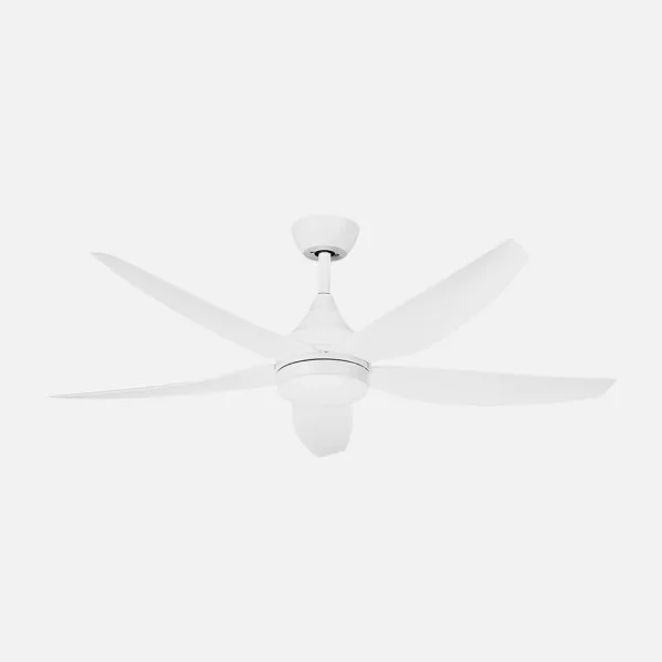 ABRILA - Ventilador DC Elda 18W Blanco | 5 Aspas | 6 Velocidades | Tecnología LED 2250lm | Control Remoto con Memoria y Temporizador | 144 cm