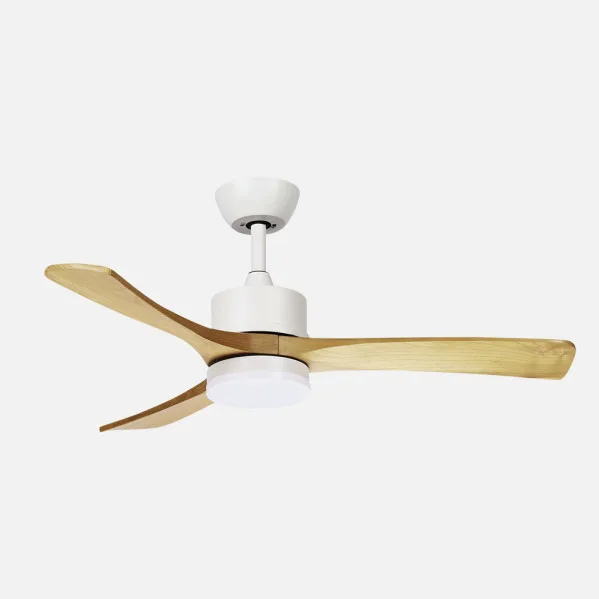 ABRILA - Ventilador DC Hellin 18W | 3 Aspas | 6 Velocidades | LED Integrado | Luz Opcional | Control Remoto | 35/45x106x106 cm | Blanco/Haya