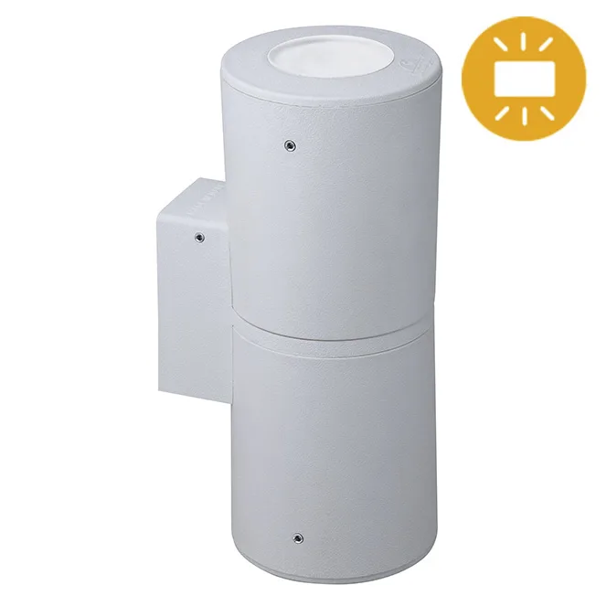 Aplique franca 2xe27 6w con pulsador cct (2colores) ip55 l.9,5xan.11xal.24cm resina blanca