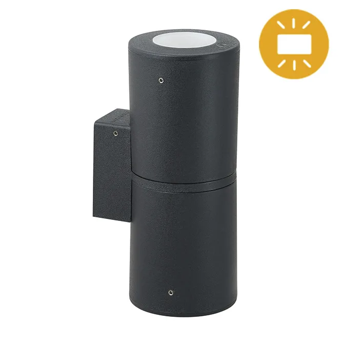 Aplique franca 2xgu10 6w con pulsador cct (2colores) ip55 l.9,5xan.11xal.24cm resina negra