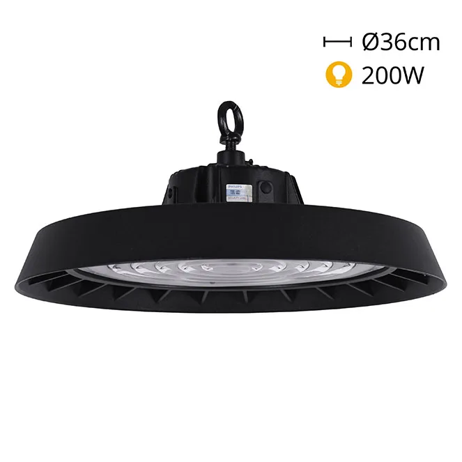 Campana megavision ip65 1x200w led 30000lm (150lm/w) 6500k 90° al.11xd.36cm negro