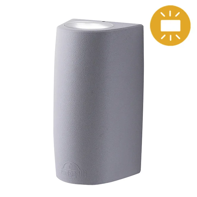 Aplique marta 2xgu10 6w con pulsador cct (2colores) ip55 l.9,2xan.8xal.17cm resina gris