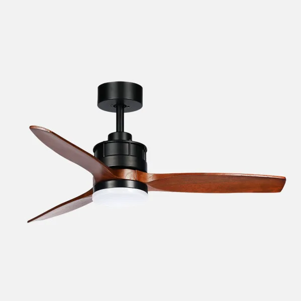 ABRILA - Ventilador DC Barrax 18W | 3 Aspas | 6 Velocidades | LED Integrado | Luz Opcional | Control Remoto | 35/45x106x106 cm | Negro/Roble