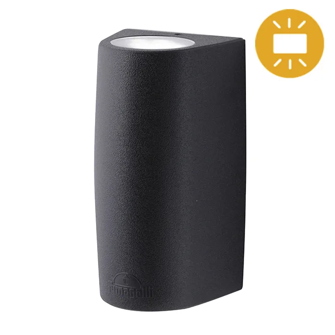 Aplique marta 2xgu10 6w con pulsador cct (2colores) ip55 l.9,2xan.8xal.17cm resina negra