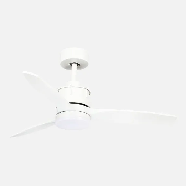 ABRILA - Ventilador DC Barrax 18W | 3 Aspas | 6 Velocidades | LED Integrado | Luz Opcional | Control Remoto | 35/45x106x106 cm | Blanco