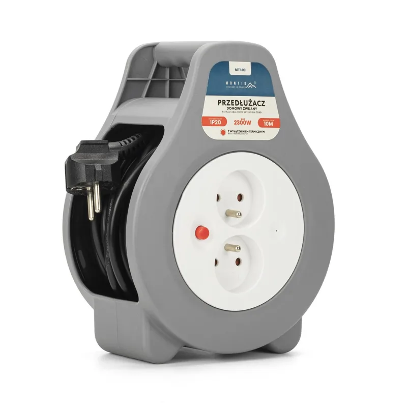 Montis Przedłużacz domowy zwijany 10m MT189 2 salidas AC