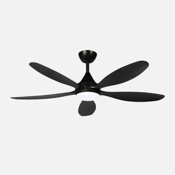 ABRILA - Ventilador DC Tobarra 18W | 5 Aspas | 6 Velocidades | LED Integrado | 3 Temperaturas de Luz | Control Remoto | 37/47x132x132 cm | Negro