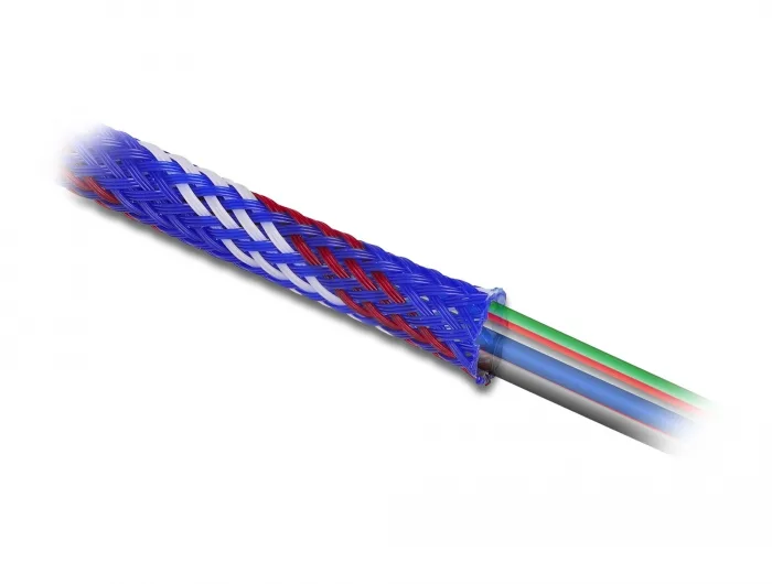 DeLOCK Funda trenzada estirable 2 m x 38 mm, color azul-rojo-blanco