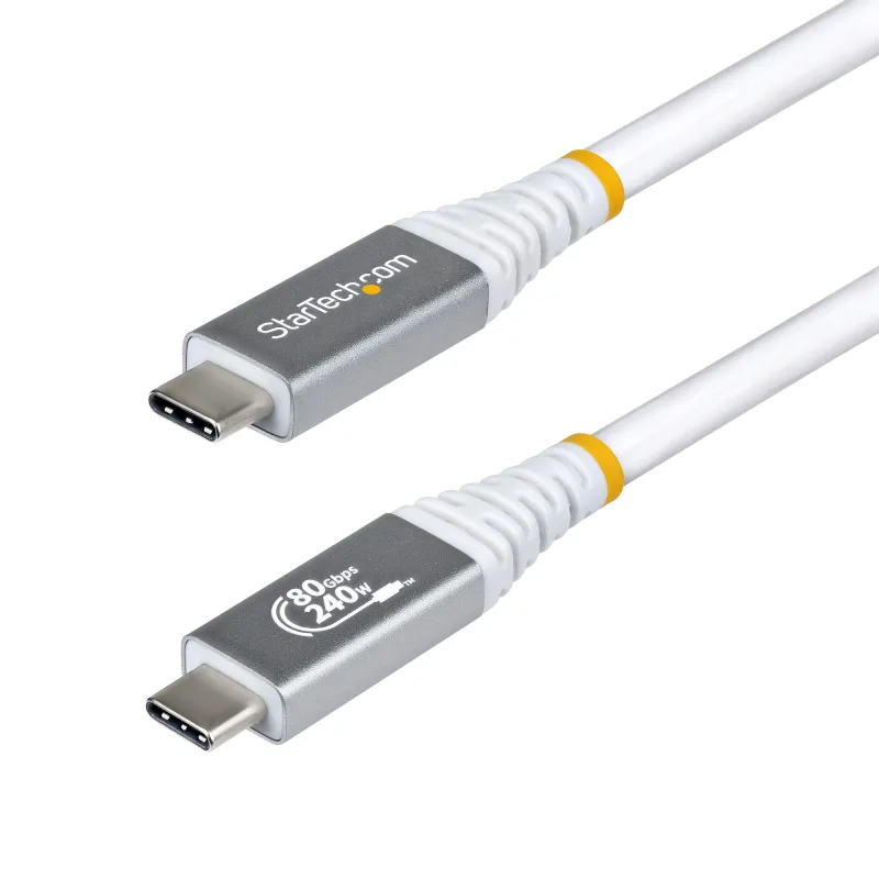 StarTech.com Cable USB4 1,5m - Cable USB-C Certificado USB-IF - 80Gbps - Cable USB Tipo C - PD de 240W - 8K120/4K240 - DP 2.1 - DP80 - Recubrimiento de TPE - Compatible con Thunderbolt - Blanco