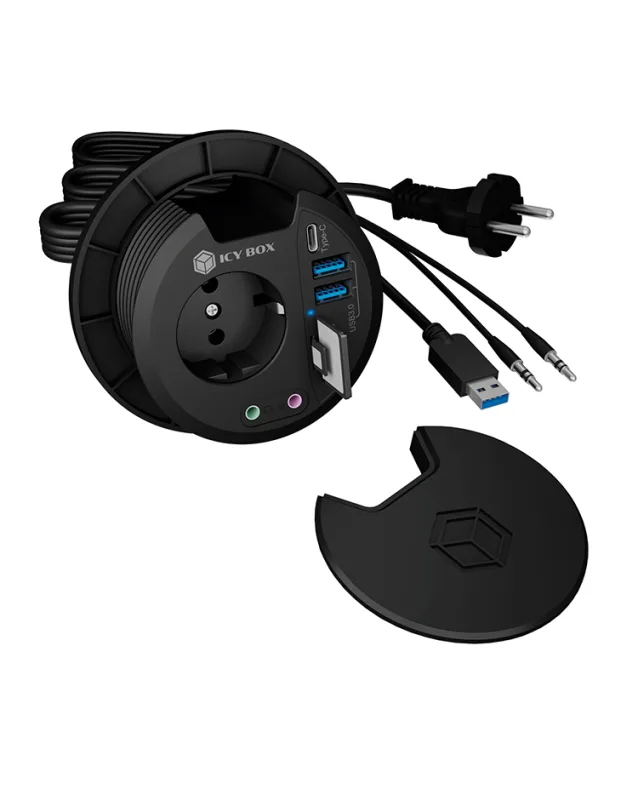 ICY BOX IB-HUB1430-CR toma de corriente Negro