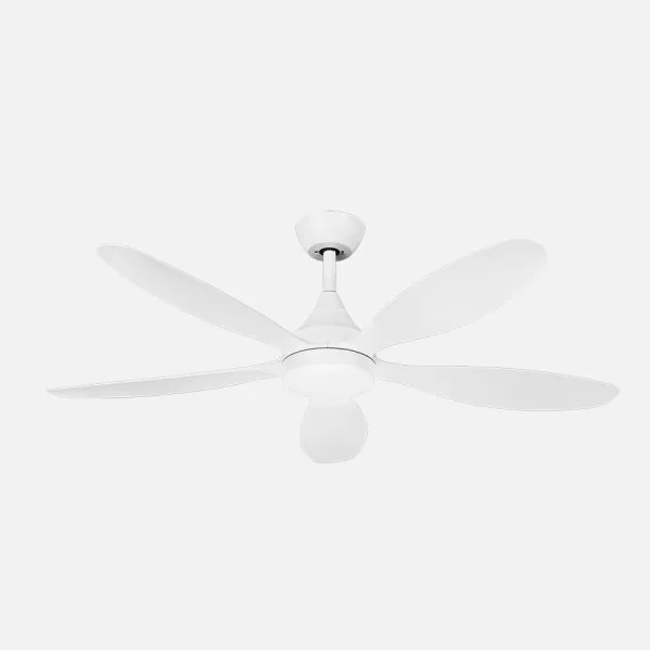 ABRILA - Ventilador DC Tobarra 18W | 5 Aspas | 6 Velocidades | LED Integrado | 3 Temperaturas de Luz | Control Remoto | 37/47x132x132 cm | Blanco