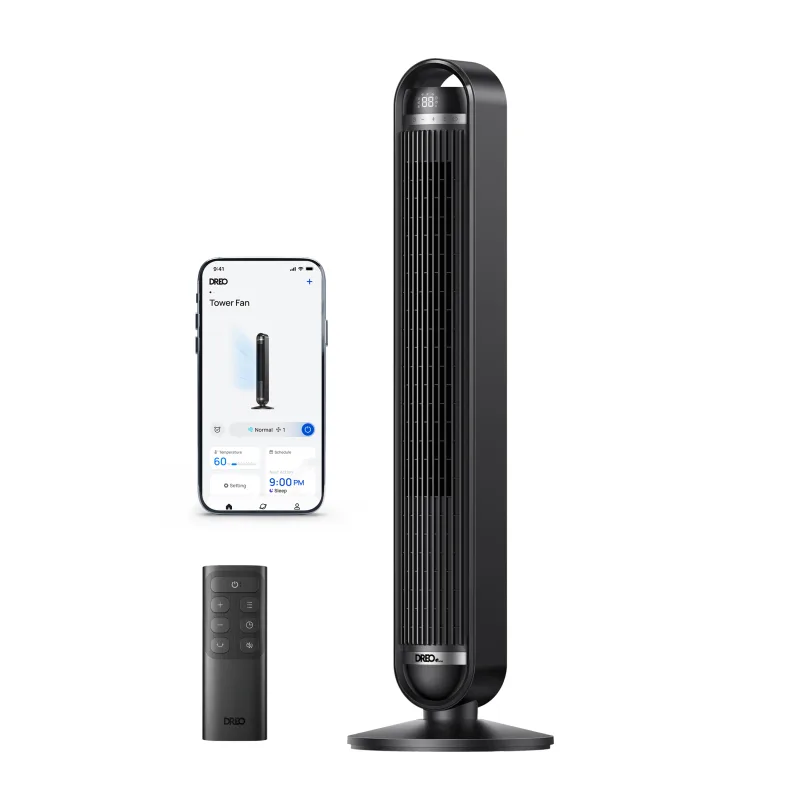 Dreo ventilador torre cruiser tf611s ultra silencioso, 107 cm, 8,4 m/s, 35w, 9 velocidades, 4 modos, app+mando, negro
