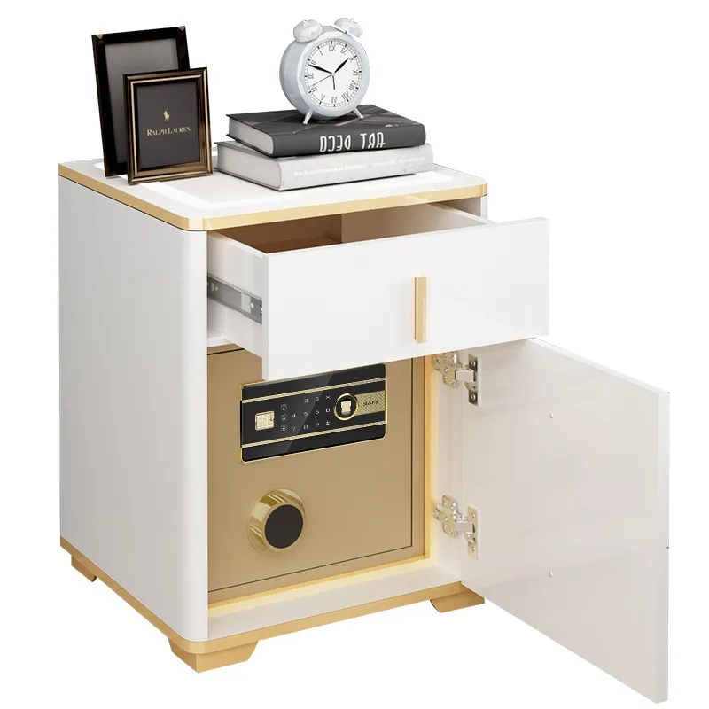 EXTRALINK Caja Fuerte Electrónica para Casa con Huella Dactilar, Carga Inductiva - Caja de Seguridad con Alarma, Iluminación Tricolor, Alarma & Llave de Emergencia, Elegante Caja Blanca