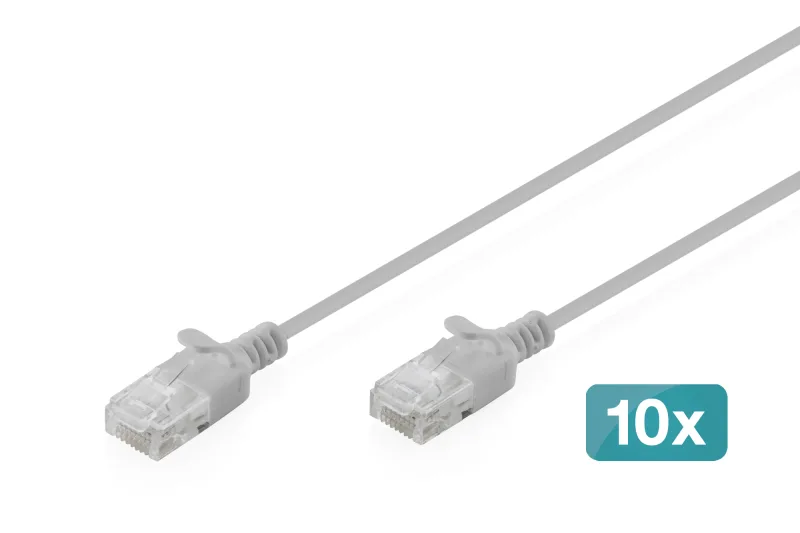 Digitus Cable de conexión CAT 6 U-UTP Slim, 1,5 m, gris, 10 unidades