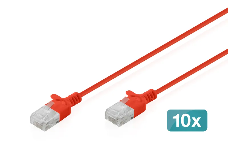 Digitus Cable de conexión CAT 6 U-UTP Slim, 5 m, rojo, 10 unidades