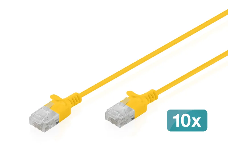Digitus Cable de conexión CAT 6 U-UTP Slim, 3 m, amarillo, 10 unidades