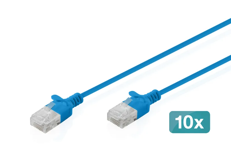 Digitus Cable de conexión CAT 6 U-UTP Slim, 3 m, azul, 10 unidades