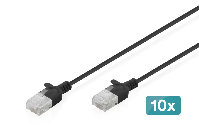 Digitus Cable de conexión CAT 6 U-UTP Slim, 5 m, negro, 10 unidades