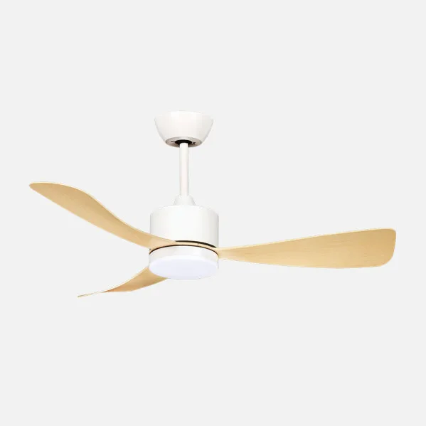 ABRILA - Ventilador DC Yeste 18W | 3 Aspas | 6 Velocidades | LED Integrado | Luz Opcional | Control Remoto | 35/45x106x106 cm | Blanco/Haya