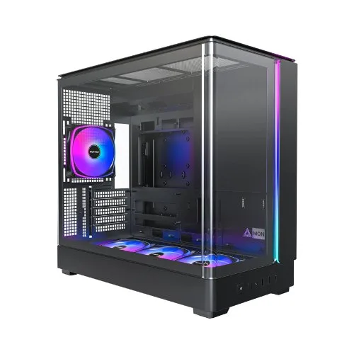 MONTECH King 15 PRO Micro-ATX PC Case, vidrio panorámico curvado, flujo de aire de chimenea, soporte de radiador de 360 mm, construcción compacta para sistemas de alto rendimiento, 4 ventiladores ARGB