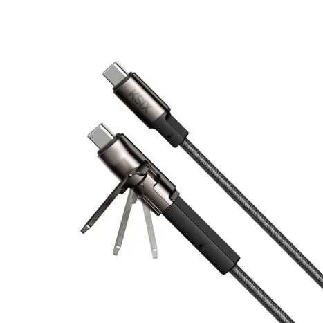 Ksix Cable de carga ultra rápida y datos con soporte , 60W, USB-C/USB-C, Power Delivery, Comp. Portátiles, Trenzado, 1m, Negro